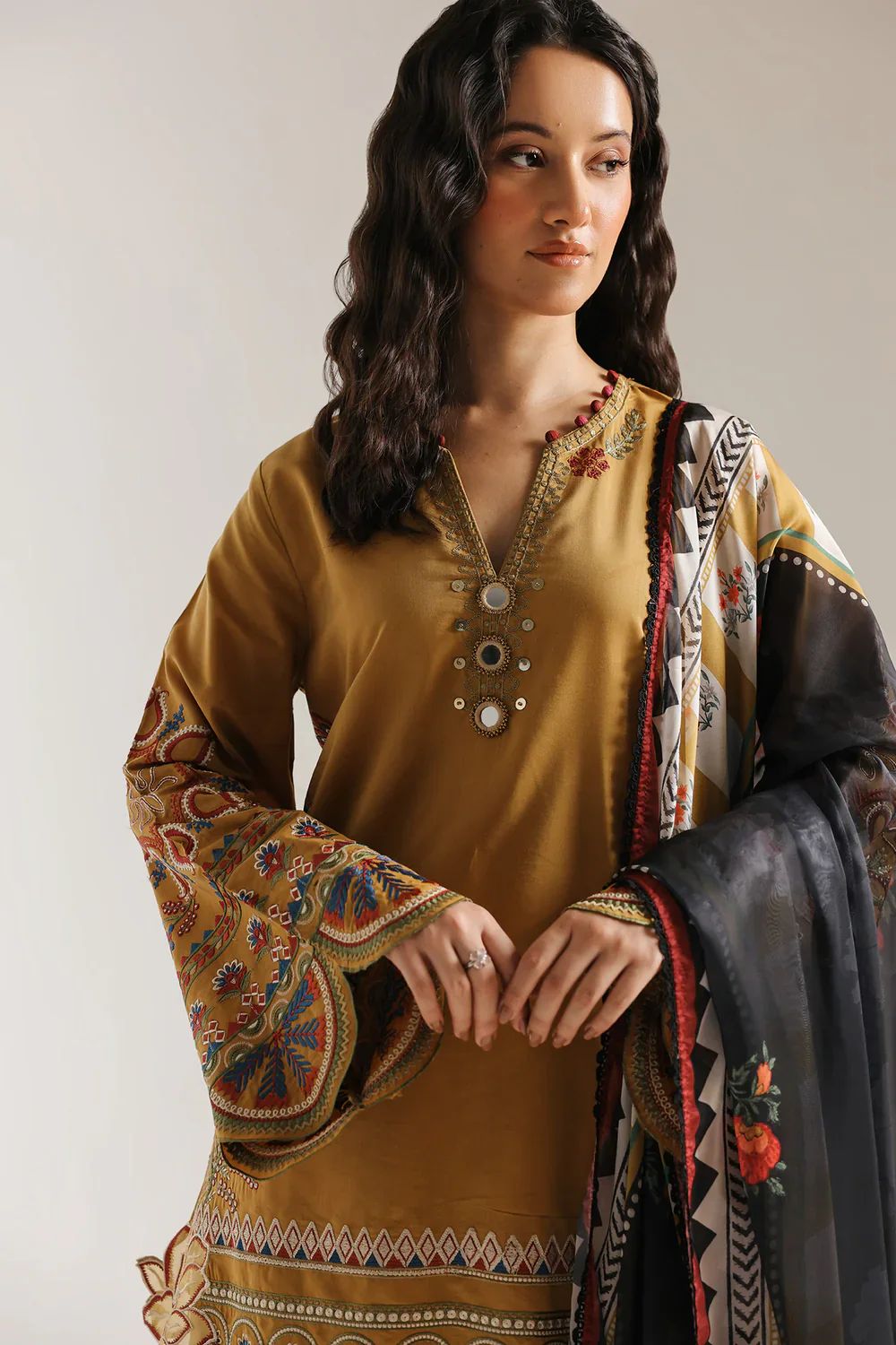 Mustard Bloom – 3 Piece Embroidered Suit