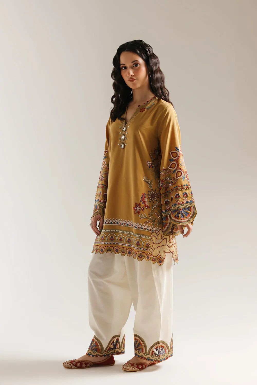 Mustard Bloom – 3 Piece Embroidered Suit