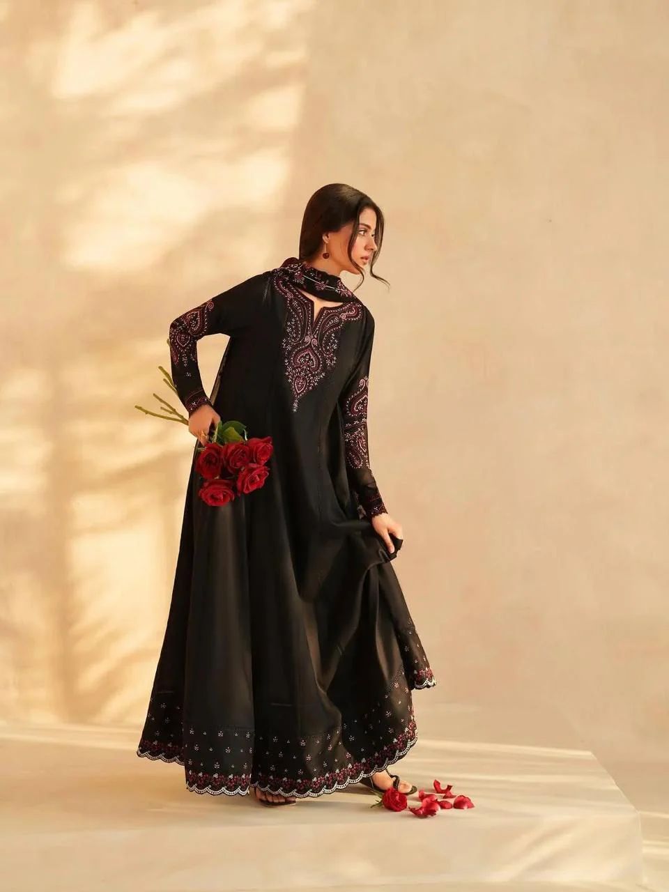 3-piece Stitched Embroidered Frock Set