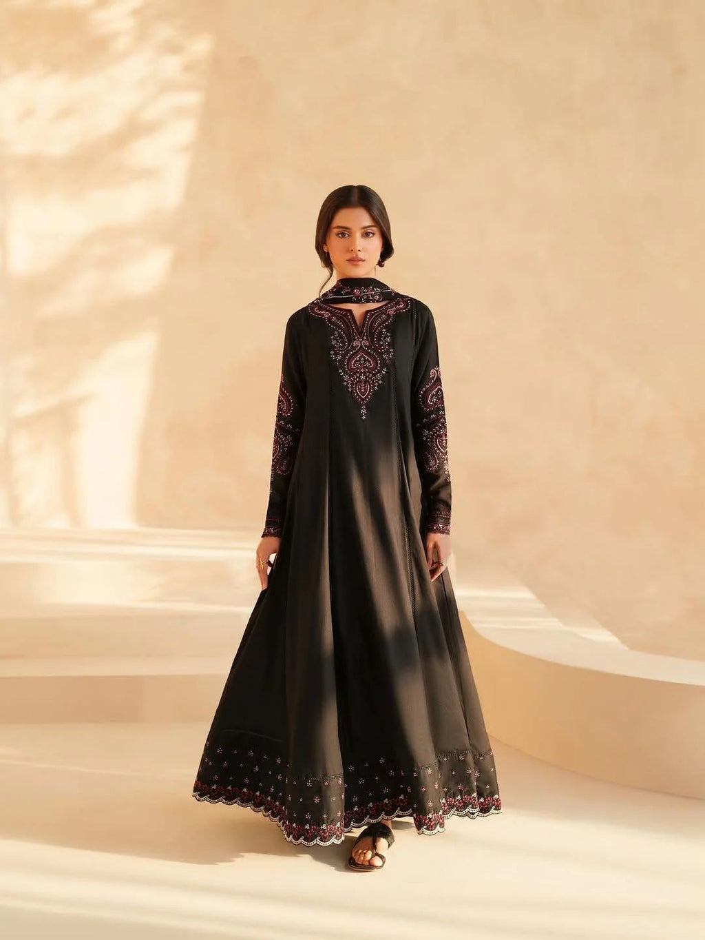 3-piece Stitched Embroidered Frock Set