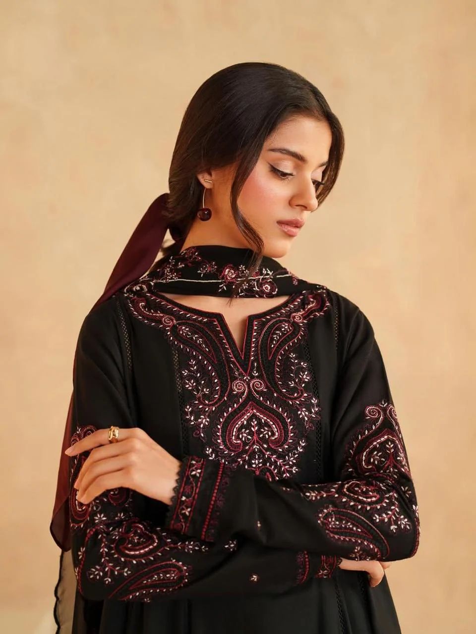 3-piece Stitched Embroidered Frock Set