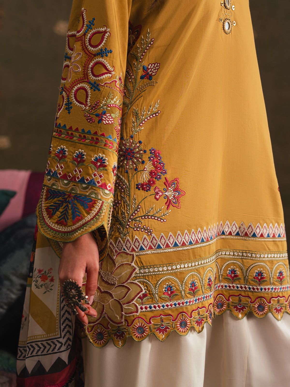 Mustard Bloom – 3 Piece Embroidered Suit
